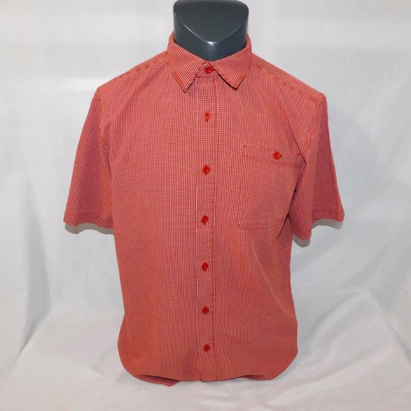 The North Face Mens M Red White Plaid Check Button Front short sleeve Shirt - Picture 1 of 10